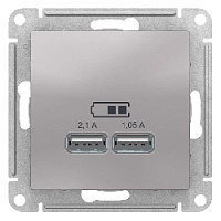 Дизайнерская розетка USB разъем A+A двойная, алюминий, ATN000333 Schneider Electric, серия Atlas Design
