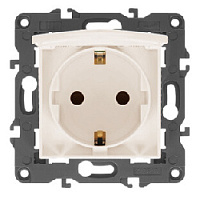 Дизайнерская розетка с заземлением, шторками и с крышкой, слоновая кость, Б0034279 Эра, серия Elegance