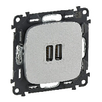 Дизайнерская розетка USB разъем A+A двойная, алюминий, 754997 Legrand, серия Valena Allure