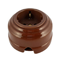 Ретро розетка проходная с/з, коричневый, золотистая фурнитура РПКЗ ЛЕАНЗА