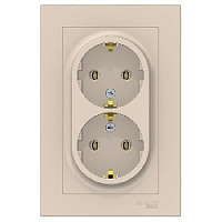 Дизайнерская двойная розетка с заземлением, бежевый, ATN000224 Schneider Electric, серия Atlas Design