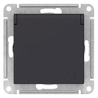 Дизайнерская розетка с заземлением, шторками и с крышкой, карбон, ATN001046 Schneider Electric, серия Atlas Design