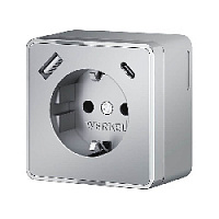 Дизайнерская розетка с заземлением и шторками + 2хUSB разъем A+C, серебро, W5071706 Werkel, серия Gallant