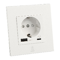 Дизайнерская розетка с/з и шторками электрическая с USB(A+C) Aura Белый лед, BAWSSUSBTC Bonze