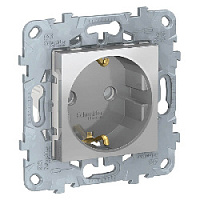 Дизайнерская розетка с заземлением и шторками, алюминий, NU503730 Schneider Electric, серия Unica New