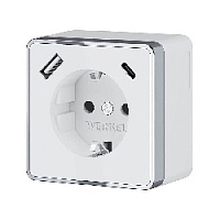 Дизайнерская розетка с заземлением и шторками + 2хUSB разъем A+C, белый, W5071701 Werkel, серия Gallant