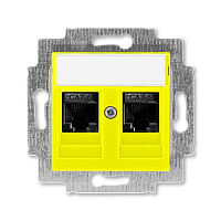 Дизайнерская розетка компьютерная 2хRJ-45 кат. 6, желтый, 2CHH296118A6064 ABB, серия Levit