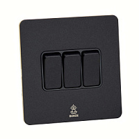 Дизайнерский выключатель Vega Черный песок, BVB3KB Bonze трехклавишный проходной