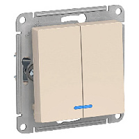 Дизайнерский выключатель с подсветкой, бежевый, ATN000253 Schneider Electric, двухклавишный, серия Atlas Design