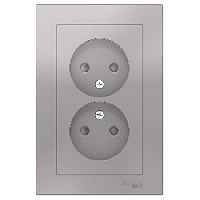 Дизайнерская двойная розетка без заземления, со шторками, алюминий, ATN000322 Schneider Electric, серия Atlas Design