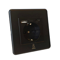 Дизайнерская розетка с/з и шторками электрическая с USB(A+C) Mira Черный уголь, BMBSSUSBTC Bonze