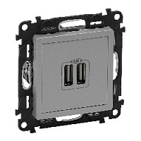 Дизайнерская розетка USB разъем A+A двойная, алюминий, 753612 Legrand, серия Valena Life