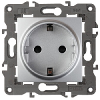 Дизайнерская розетка с заземлением и шторками, алюминий, Б0034274 Эра, серия Elegance