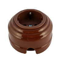 Ретро розетка проходная с/з, коричневый, серебристая фурнитура, РПКС-90 ЛЕАНЗА