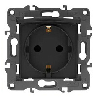 Дизайнерская розетка с заземлением, шторками и с крышкой, антрацит, Б0034282 Эра, серия Elegance