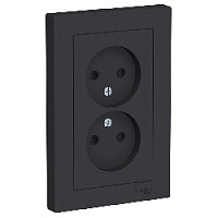 Дизайнерская двойная розетка без заземления, со шторками, карбон, ATN001022 Schneider Electric, серия Atlas Design