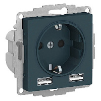 Дизайнерская розетка с заземлением + 2хUSB разъем A+A, изумруд, ATN000830 Schneider Electric, серии Atlas Design