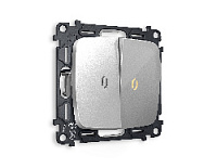 Комплект механизма 2-кл выключателя с подсветкой 3200K мягкий теплый свет, серебро глянец, MO404010 Ambrella Volt, двухклавишный