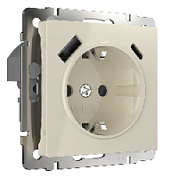 Дизайнерская розетка с заземлением и шторками + 2хUSB разъем A+C (с быстрой зарядкой), слоновая кость глянцевый, W1171703 Werkel