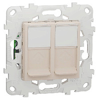 Дизайнерская розетка компьютерная RJ-45 кат. 5e, двойная, бежевый, NU542044 Schneider Electric, серия Unica New