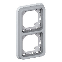 Дизайнерская рамка с суппортом 2 местная, серый, 069685 Legrand, вертикальная установка, серия Plexo