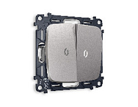 Комплект механизма 2-кл выключателя с подсветкой 5600K нейтральный белый свет, сталь матовый, MO504015 Ambrella Volt, двухклавишный