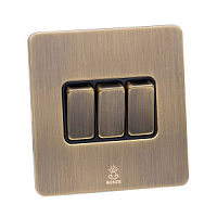 Дизайнерский выключатель Vega Бронза браш, BVBR3KB Bonze трехклавишный проходной