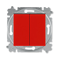 Дизайнерский выключатель, красный / дымчатый черный, 2CHH595245A6065, ABB, двухклавишный проходной, серия Levit