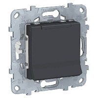 Дизайнерская розетка с заземлением, шторками и с крышкой, антрацит, NU503754TA Schneider Electric, серия Unica New