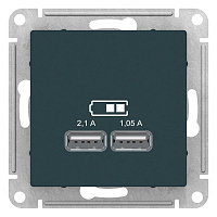 Дизайнерская розетка USB разъем A+A двойная, изумруд, ATN000833 Schneider Electric, серия Atlas Design