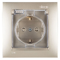 Дизайнерская розетка IP44 с заземлением, шторками и с крышкой, шампань, 1590450-034 Simon, серия 15