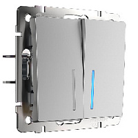 Дизайнерский выключатель с подсветкой, серебряный глянцевый, W1122106 Werkel, двухклавишный проходной