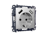 Комплект механизма электрической розетки 2USB A+A 18W (быстрая зарядка) с/з, серебро глянец, MA409010 Ambrella Volt