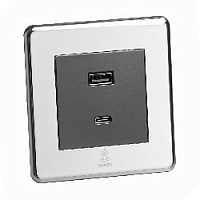 Дизайнерская розетка USB A + USB C Mira Зеркальный хром, BMCUSBTC Bonze