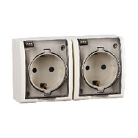 Дизайнерская розетка IP54 двухместная с заземлением и с крышкой, слоновая кость, 1594433-031 Simon, серия 15 Aqua