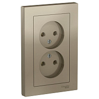 Дизайнерская двойная розетка без заземления, шампань, ATN000520 Schneider Electric, серия Atlas Design