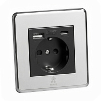 Дизайнерская розетка с/з и шторками электрическая с USB(A+C) Mira Зеркальный хром, BMCSSUSBTC Bonze