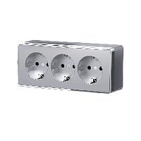 Дизайнерская розетка тройная с заземлением и шторками, серебро, W5073106 Werkel, серия Gallant