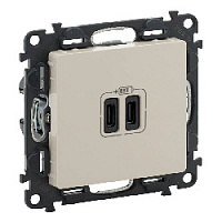 Дизайнерская розетка USB разъем C+C двойная, слоновая кость, 753207 Legrand, серия Valena Life
