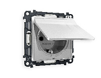 Комплект механизма электрической розетки с/з c шторками и крышкой, серебро глянец, MA408010 Ambrella Volt