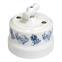 Ретро выключатель белый с узором под Гжель 34119 Lindas двухклавишный 