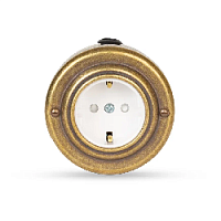 Ретро розетка с белой вставкой, с з/к и шторками электрическая, бронза, 20101-1 Vintage-Brass