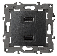 Дизайнерская розетка USB двойная, антрацит, Б0034373 Эра, серия Elegance