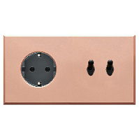 Дизайнерский выключатель двухклавишный + розетка с заземлением, медь, V-04-rsx-v11-M-PN Plug, серия Virgin