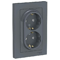 Дизайнерская двойная розетка с заземлением и шторками, грифель, ATN000726 Schneider Electric, серия Atlas Design