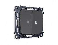 Комплект механизма 2-кл выключателя с подсветкой 5600K нейтральный белый свет, графит мягкое касание, MO904015 Ambrella Volt, двухклавишный