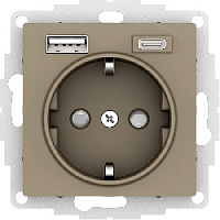 Дизайнерская розетка с заземлением + 2хUSB разъем A+C, шампань, ATN000532 Schneider Electric, серии Atlas Design