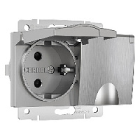 Дизайнерская двойная розетка с заземлением, шторками и с крышкой IP44, серебряный рифленый, W1172209 Werkel