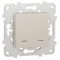Дизайнерский выключатель с подсветкой, бежевый, NU521344N Schneider Electric, двухклавишный, проходной, серия Unica New
