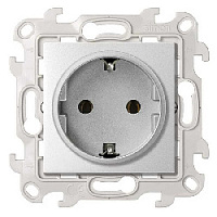Дизайнерская розетка с заземлением, алюминий, 2450434-033 Simon, серия 24 Harmonie